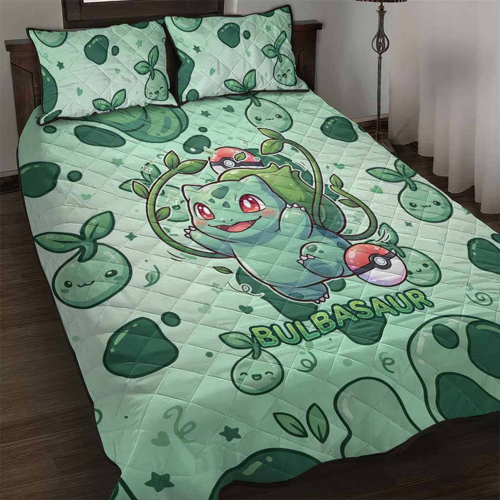 Bulbasaur Quilt Bed Set Playful Leafy Sprout Art