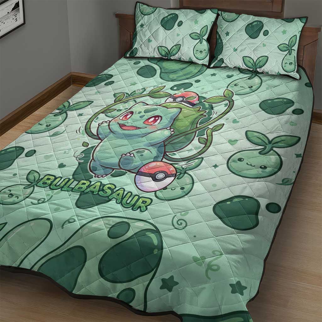 Bulbasaur Quilt Bed Set Playful Leafy Sprout Art