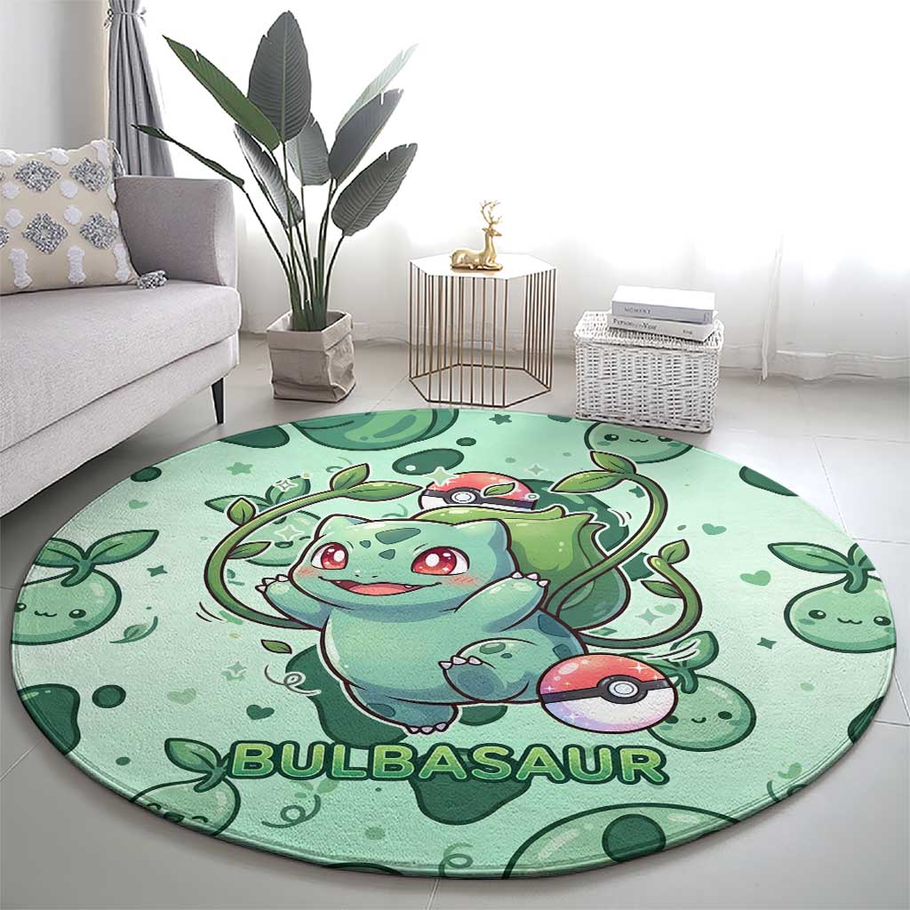 Bulbasaur Round Carpet Playful Leafy Sprout Art