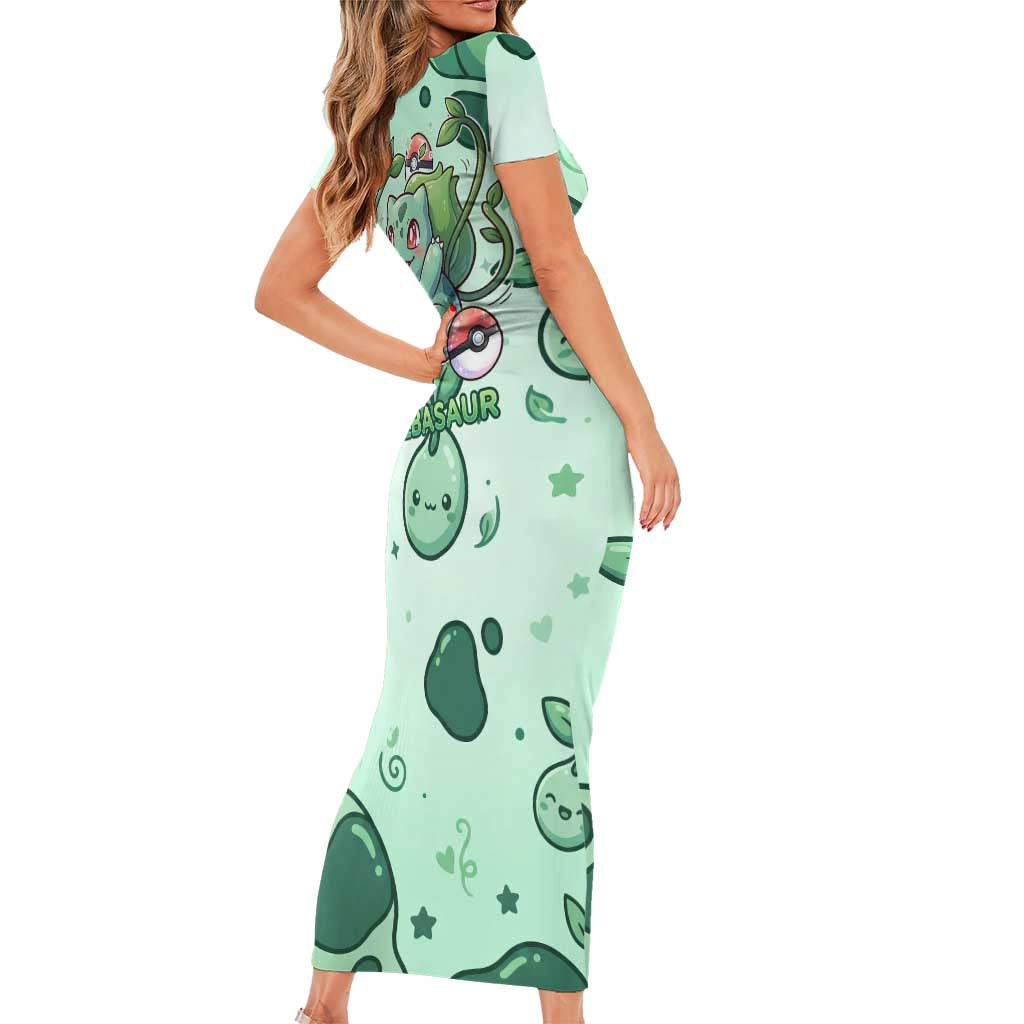 Bulbasaur Short Sleeve Bodycon Dress Playful Leafy Sprout Art