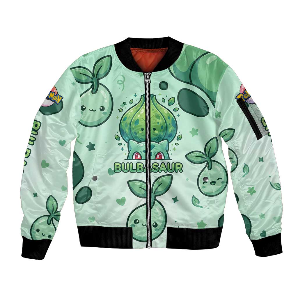 Bulbasaur Sleeve Zip Bomber Jacket Playful Leafy Sprout Art