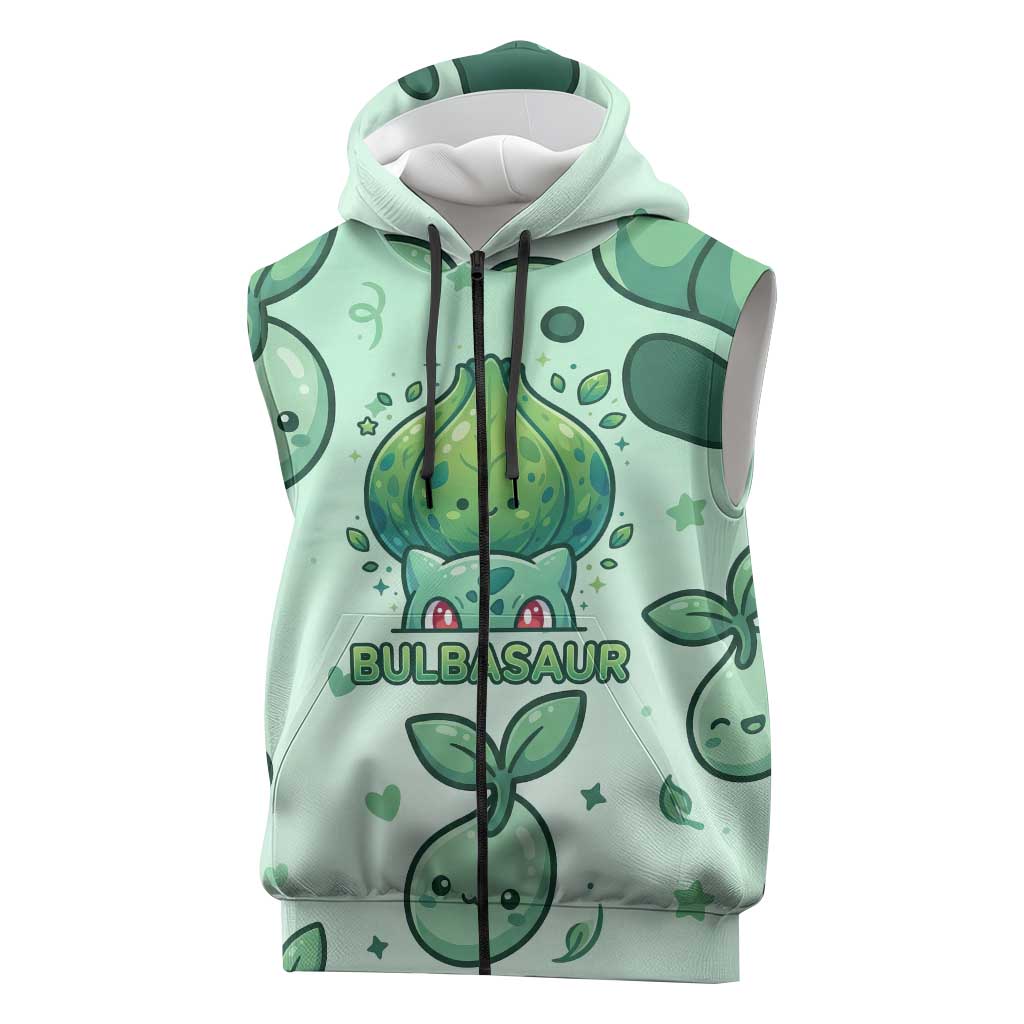 Bulbasaur Sleeveless Zip Hoodie Playful Leafy Sprout Art
