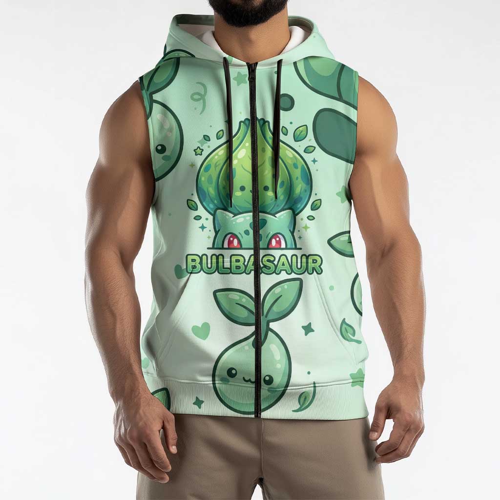 Bulbasaur Sleeveless Zip Hoodie Playful Leafy Sprout Art