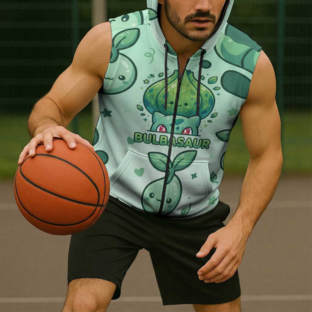 Bulbasaur Sleeveless Zip Hoodie Playful Leafy Sprout Art