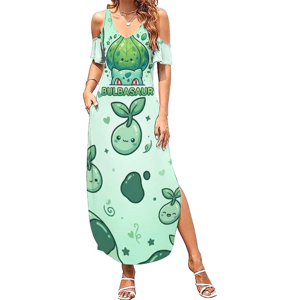 Bulbasaur Summer Maxi Dress Playful Leafy Sprout Art