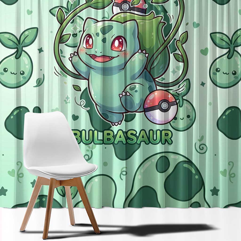 Bulbasaur Window Curtain Playful Leafy Sprout Art