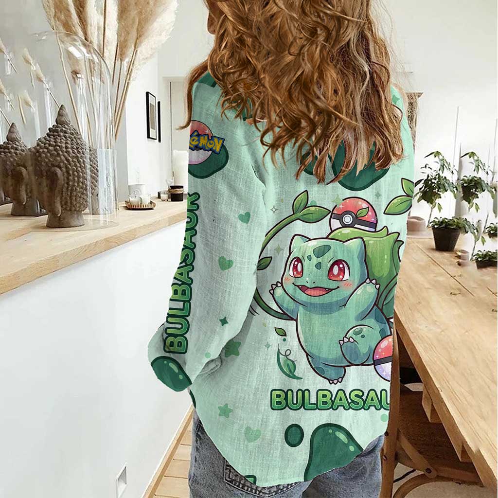 Bulbasaur Women Casual Shirt Playful Leafy Sprout Art