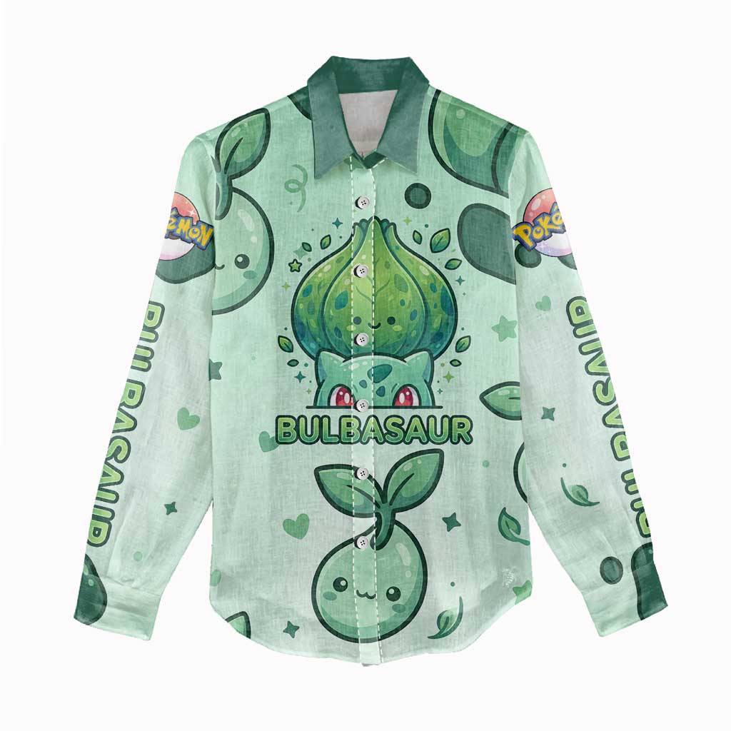Bulbasaur Women Casual Shirt Playful Leafy Sprout Art