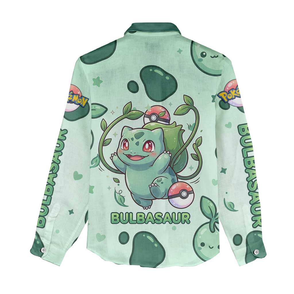 Bulbasaur Women Casual Shirt Playful Leafy Sprout Art