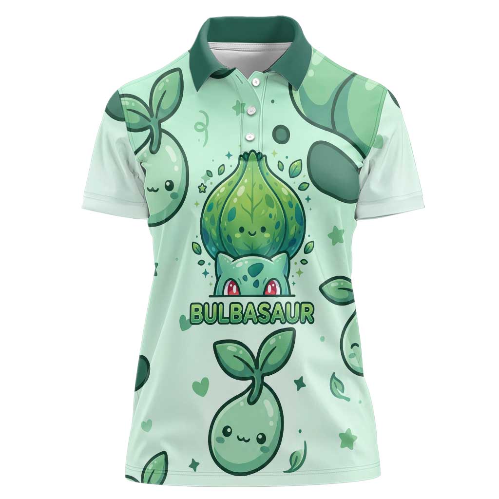 Bulbasaur Women Polo Shirt Playful Leafy Sprout Art