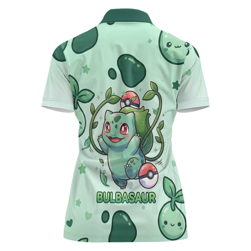 Bulbasaur Women Polo Shirt Playful Leafy Sprout Art
