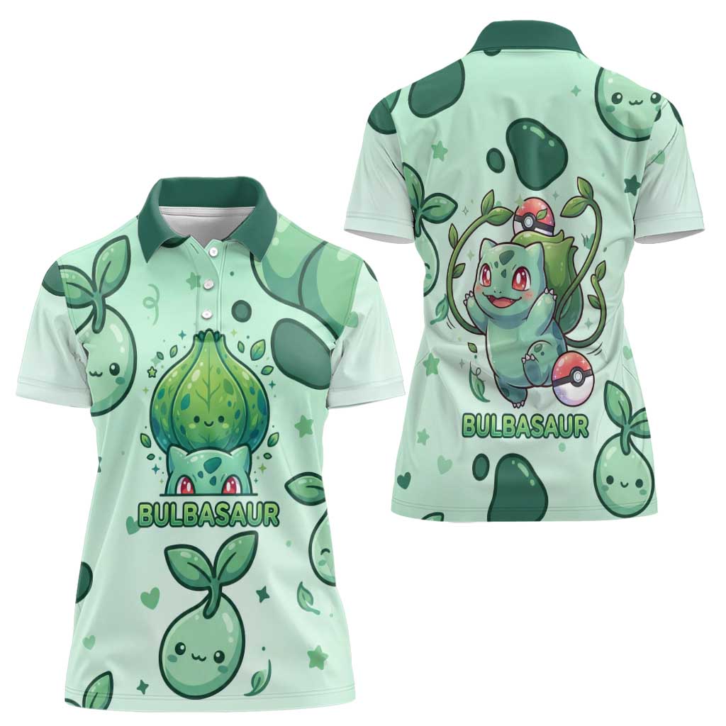 Bulbasaur Women Polo Shirt Playful Leafy Sprout Art