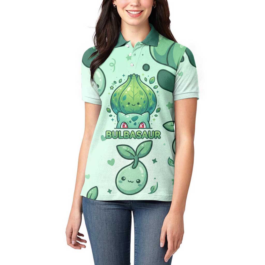 Bulbasaur Women Polo Shirt Playful Leafy Sprout Art