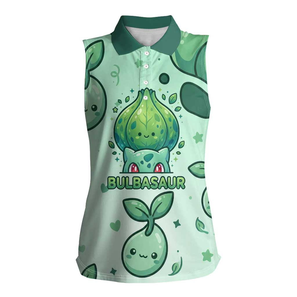 Bulbasaur Women Sleeveless Polo Shirt Playful Leafy Sprout Art