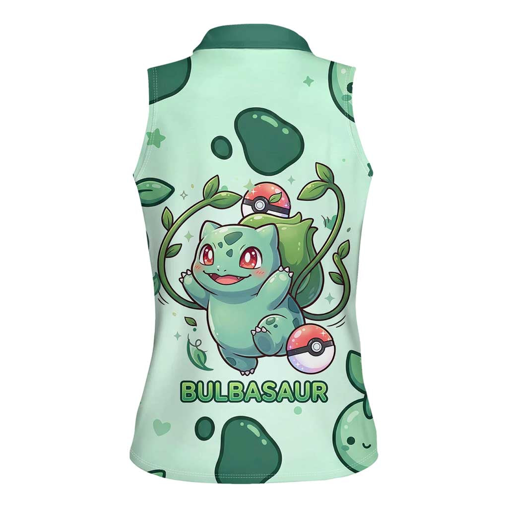 Bulbasaur Women Sleeveless Polo Shirt Playful Leafy Sprout Art
