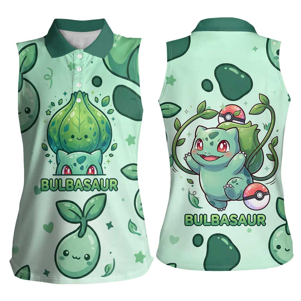 Bulbasaur Women Sleeveless Polo Shirt Playful Leafy Sprout Art