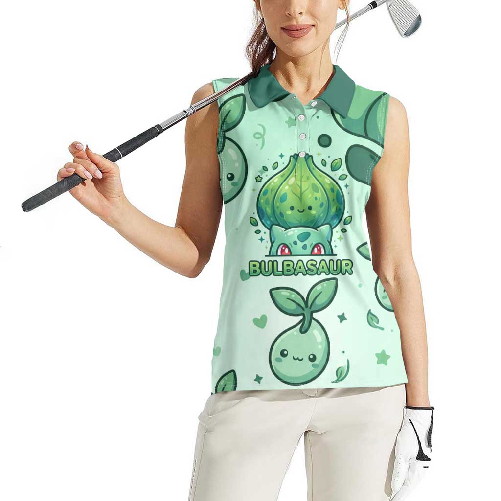 Bulbasaur Women Sleeveless Polo Shirt Playful Leafy Sprout Art