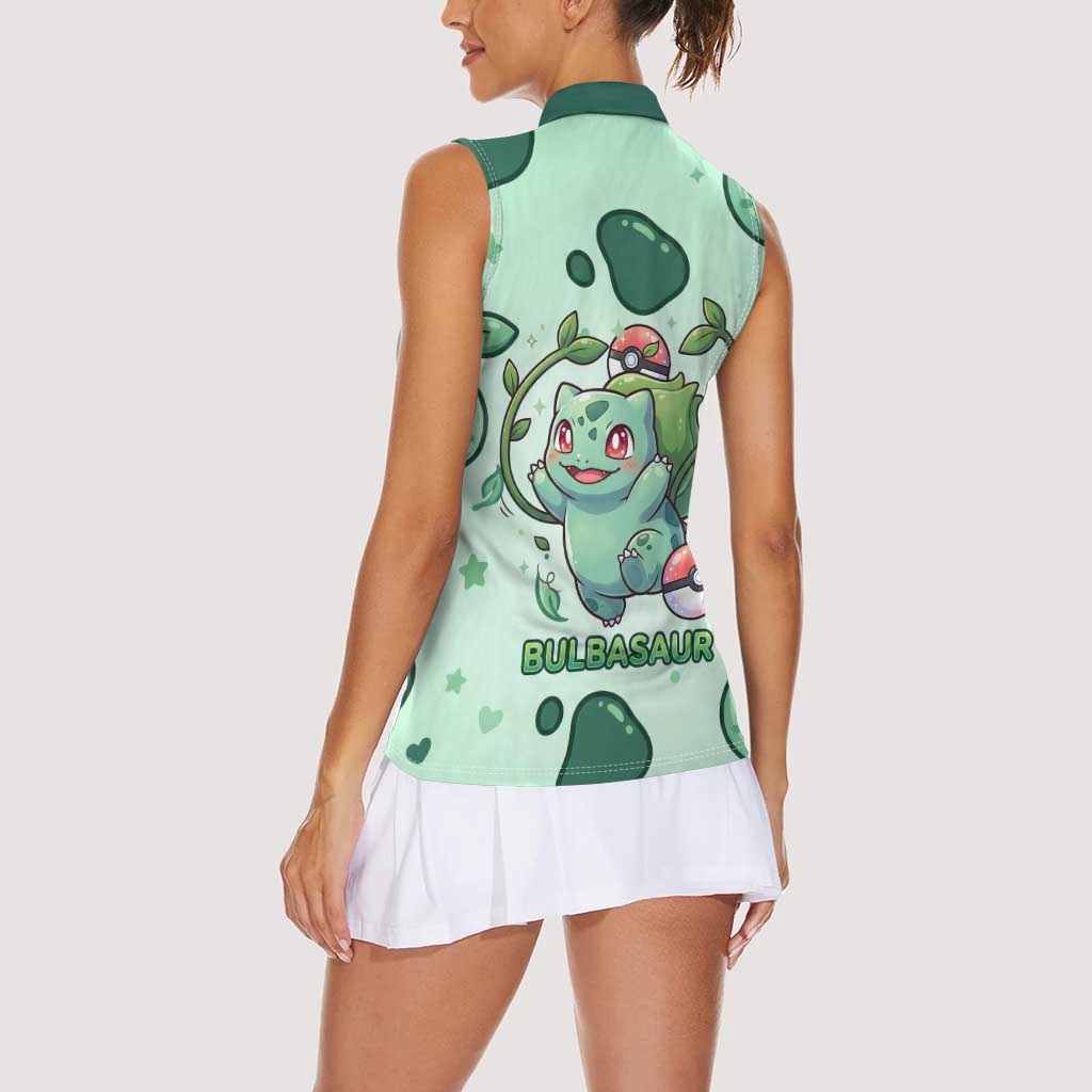 Bulbasaur Women Sleeveless Polo Shirt Playful Leafy Sprout Art