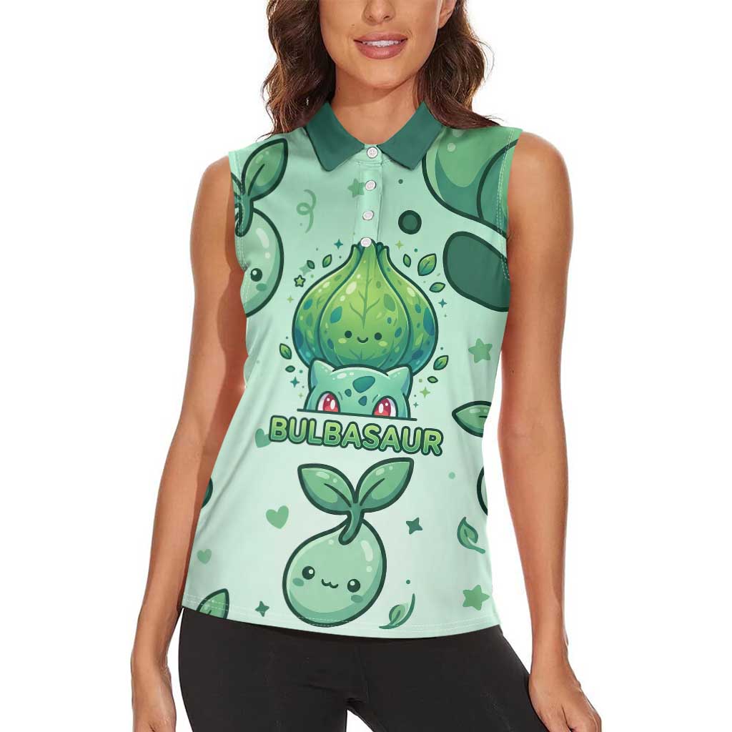 Bulbasaur Women Sleeveless Polo Shirt Playful Leafy Sprout Art