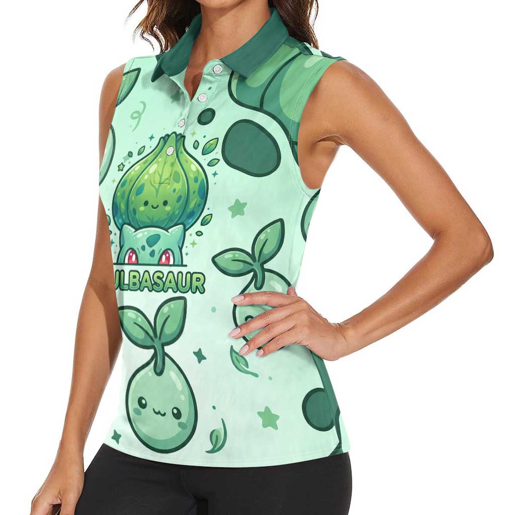 Bulbasaur Women Sleeveless Polo Shirt Playful Leafy Sprout Art