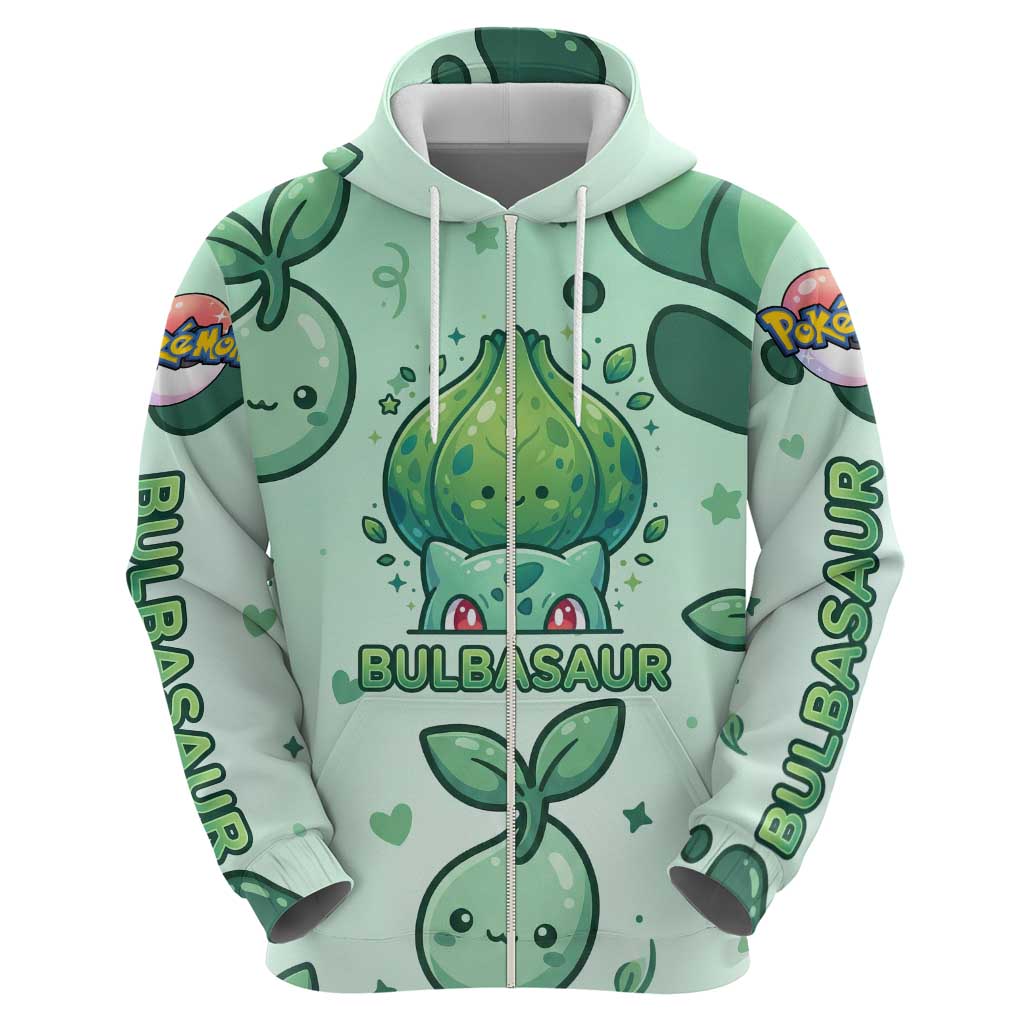 Bulbasaur Zip Hoodie Playful Leafy Sprout Art