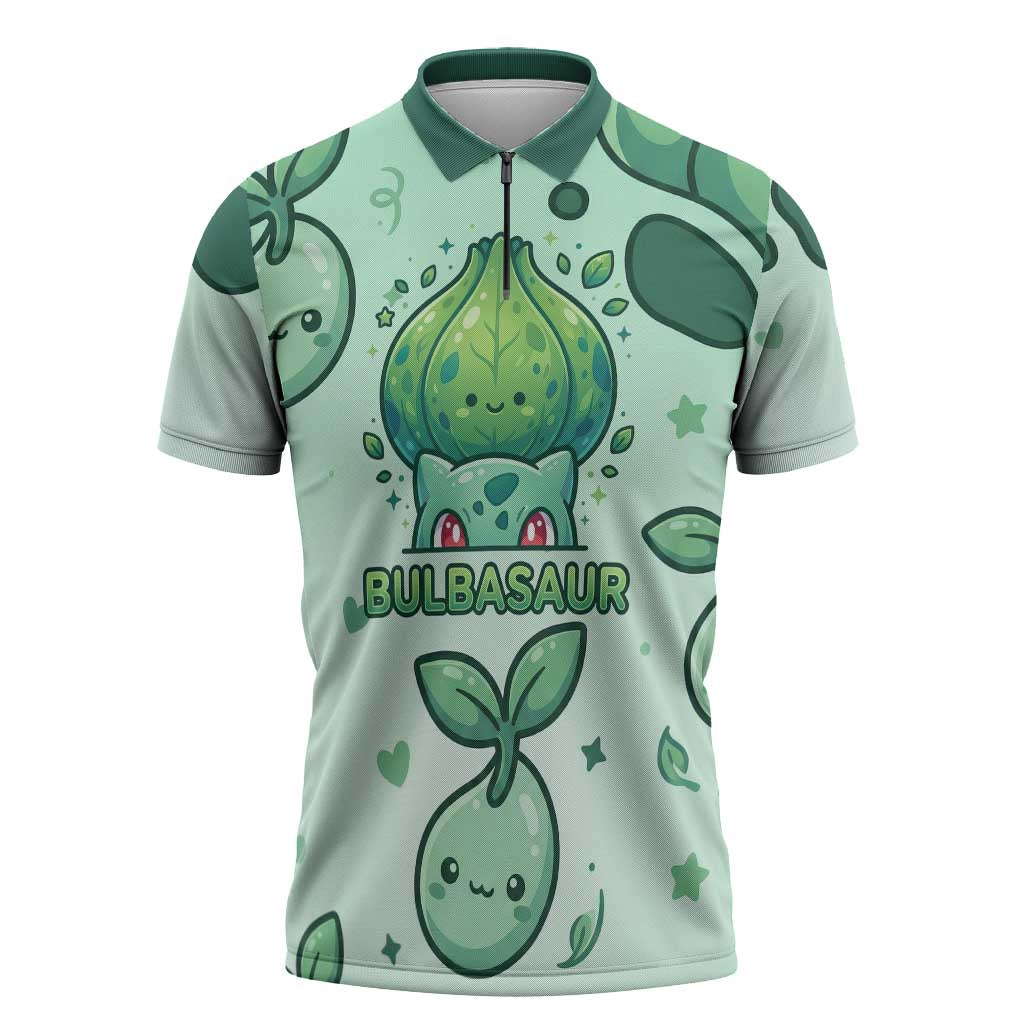 Bulbasaur Zipper Polo Shirt Playful Leafy Sprout Art
