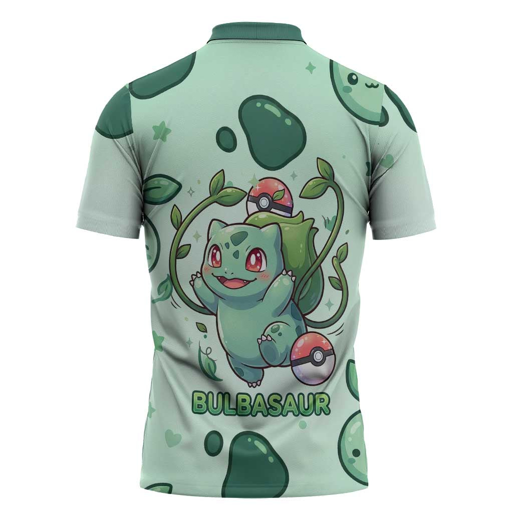 Bulbasaur Zipper Polo Shirt Playful Leafy Sprout Art