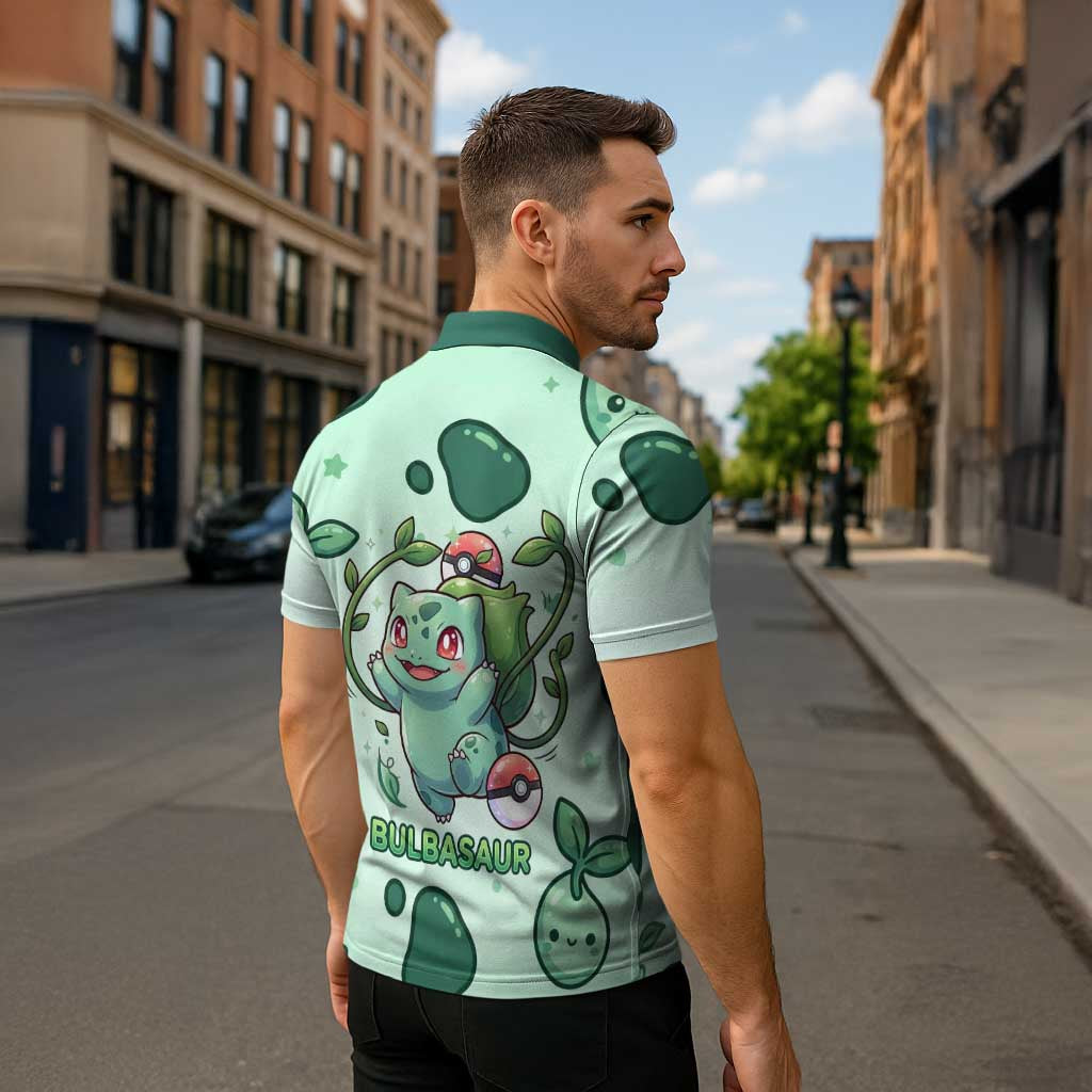 Bulbasaur Zipper Polo Shirt Playful Leafy Sprout Art