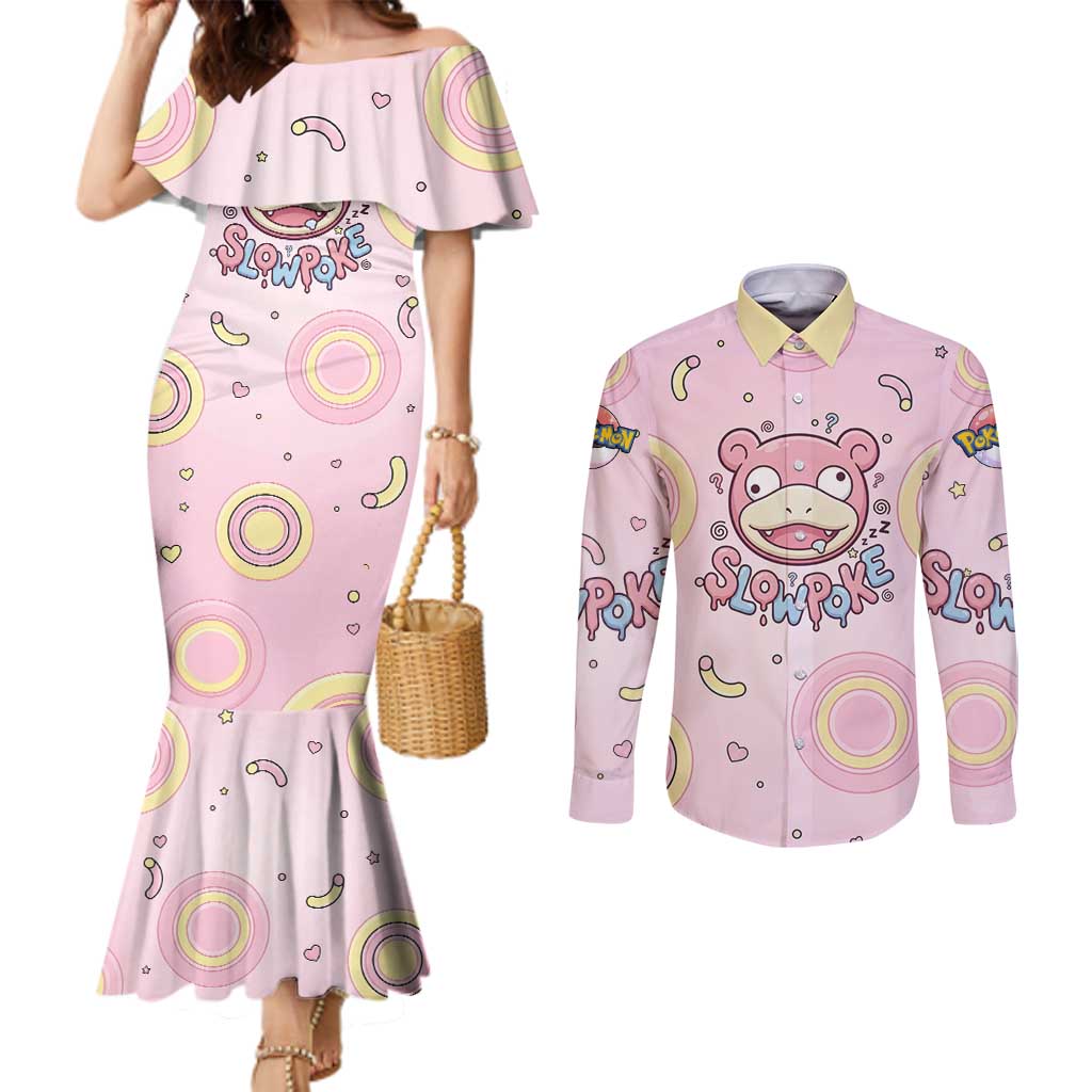 Slowpoke Couples Matching Mermaid Dress and Long Sleeve Button Shirt Sleepy Bubblegum Daydream Art