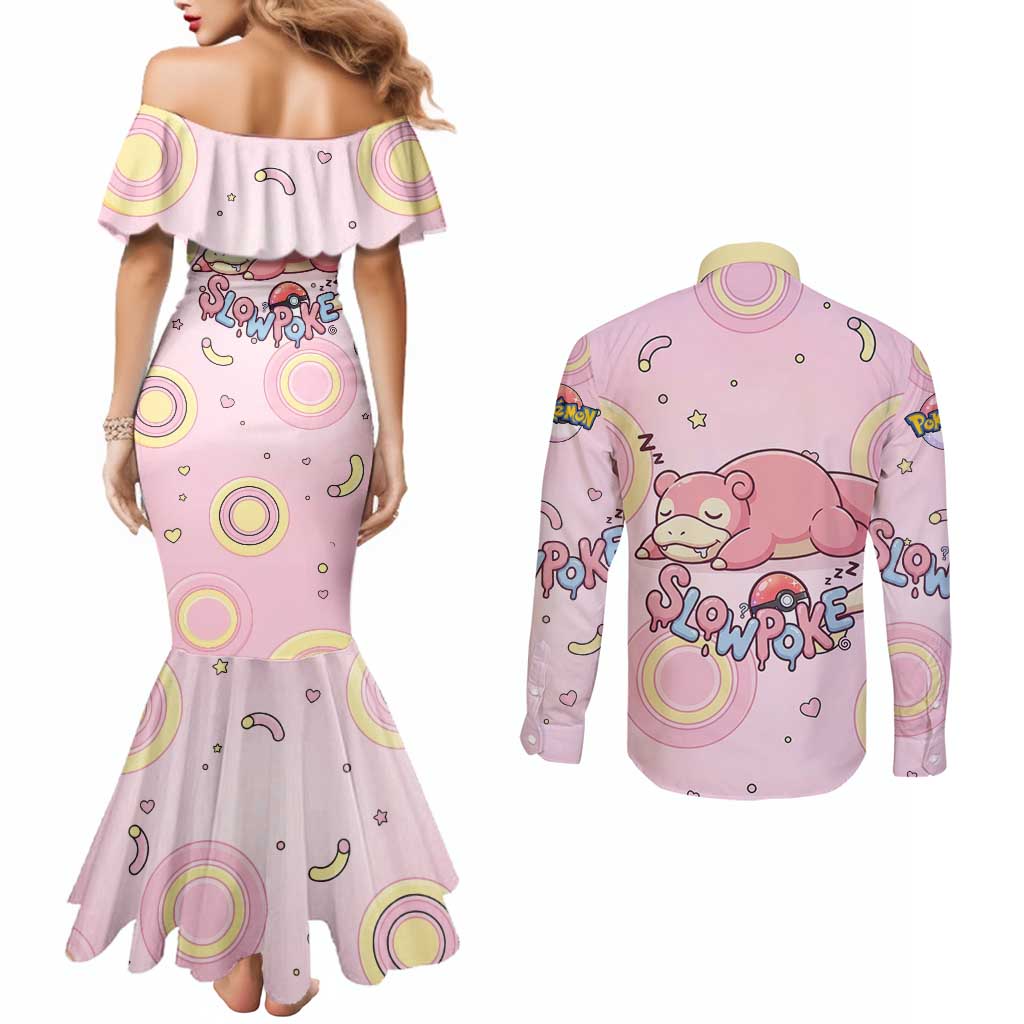 Slowpoke Couples Matching Mermaid Dress and Long Sleeve Button Shirt Sleepy Bubblegum Daydream Art