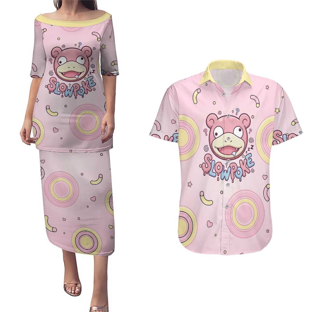 Slowpoke Couples Matching Puletasi and Hawaiian Shirt Sleepy Bubblegum Daydream Art