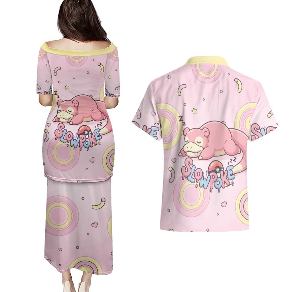 Slowpoke Couples Matching Puletasi and Hawaiian Shirt Sleepy Bubblegum Daydream Art