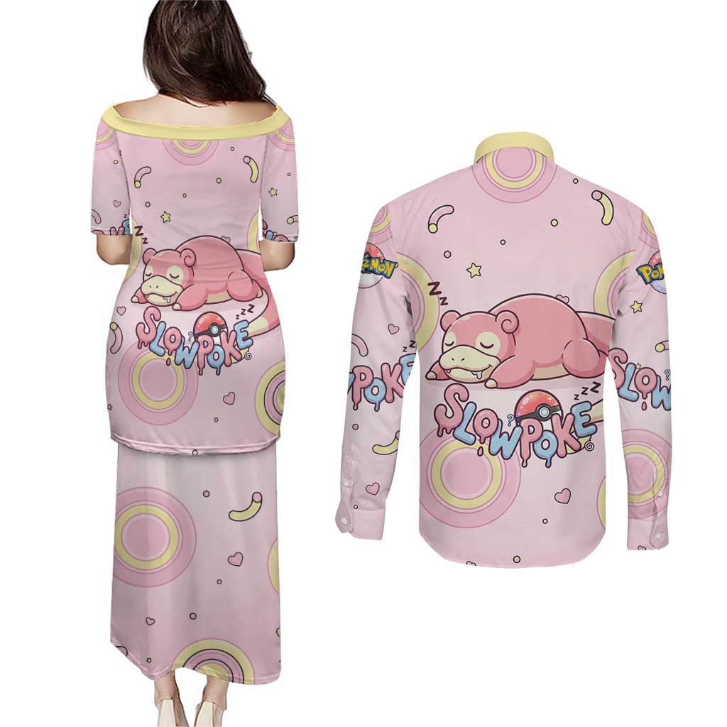 Slowpoke Couples Matching Puletasi and Long Sleeve Button Shirt Sleepy Bubblegum Daydream Art