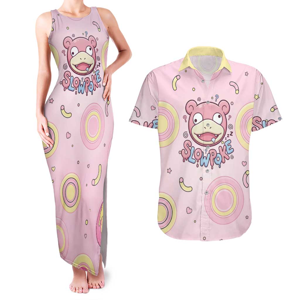 Slowpoke Couples Matching Tank Maxi Dress and Hawaiian Shirt Sleepy Bubblegum Daydream Art