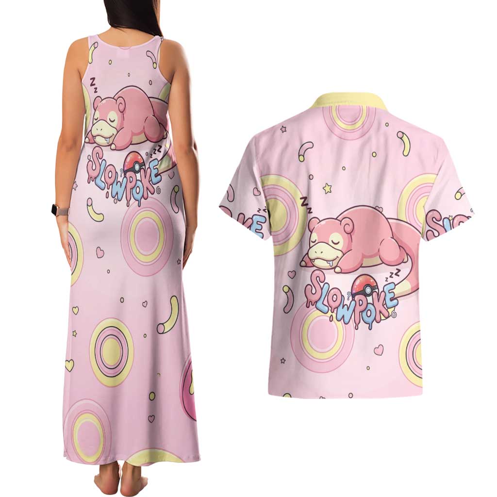 Slowpoke Couples Matching Tank Maxi Dress and Hawaiian Shirt Sleepy Bubblegum Daydream Art