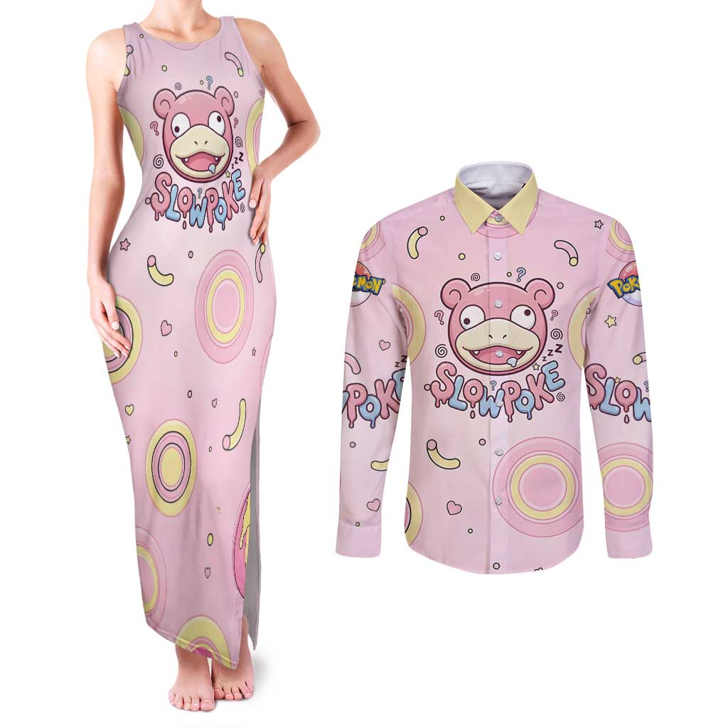 Slowpoke Couples Matching Tank Maxi Dress and Long Sleeve Button Shirt Sleepy Bubblegum Daydream Art