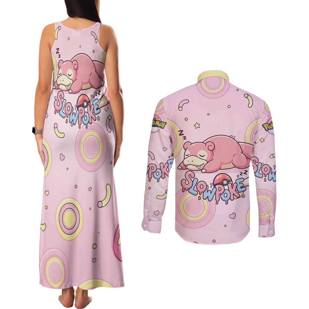Slowpoke Couples Matching Tank Maxi Dress and Long Sleeve Button Shirt Sleepy Bubblegum Daydream Art