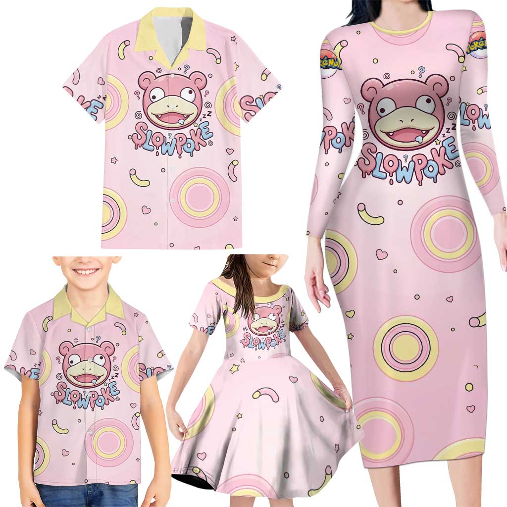 Slowpoke Family Matching Long Sleeve Bodycon Dress and Hawaiian Shirt Sleepy Bubblegum Daydream Art