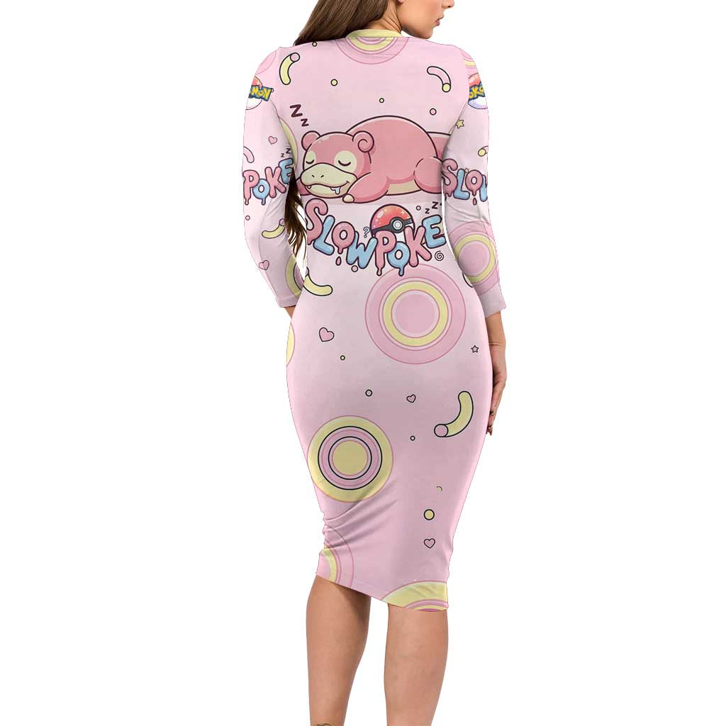 Slowpoke Family Matching Long Sleeve Bodycon Dress and Hawaiian Shirt Sleepy Bubblegum Daydream Art