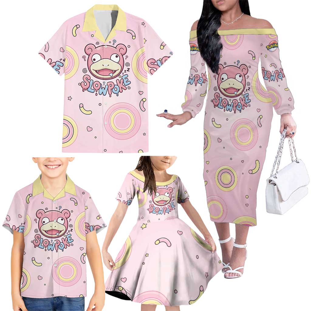 Slowpoke Family Matching Off The Shoulder Long Sleeve Dress and Hawaiian Shirt Sleepy Bubblegum Daydream Art