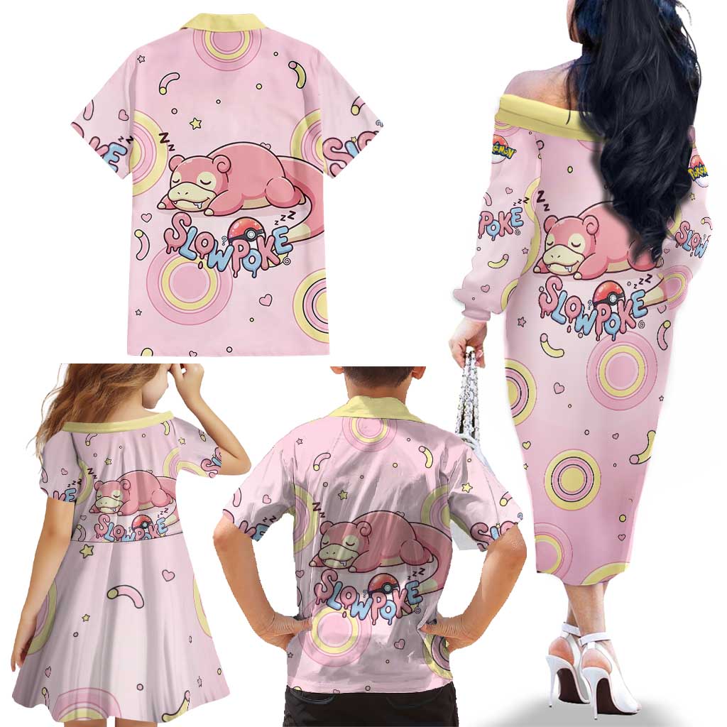 Slowpoke Family Matching Off The Shoulder Long Sleeve Dress and Hawaiian Shirt Sleepy Bubblegum Daydream Art