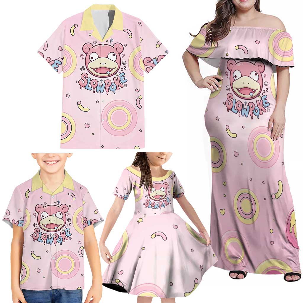 Slowpoke Family Matching Off Shoulder Maxi Dress and Hawaiian Shirt Sleepy Bubblegum Daydream Art