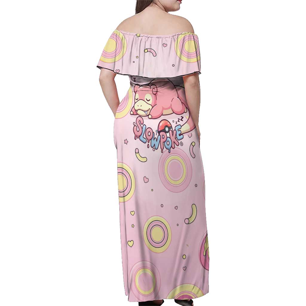 Slowpoke Family Matching Off Shoulder Maxi Dress and Hawaiian Shirt Sleepy Bubblegum Daydream Art