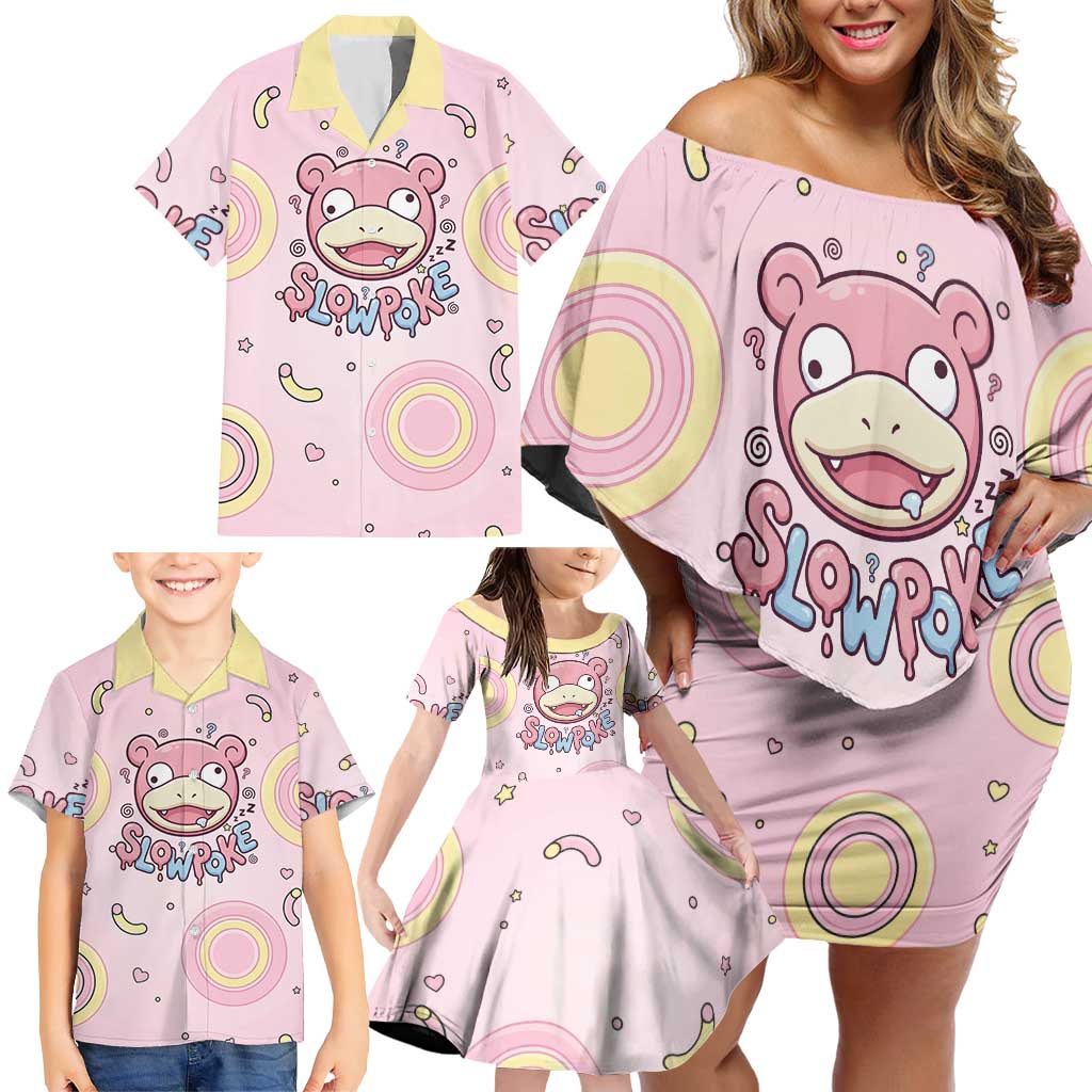 Slowpoke Family Matching Off Shoulder Short Dress and Hawaiian Shirt Sleepy Bubblegum Daydream Art