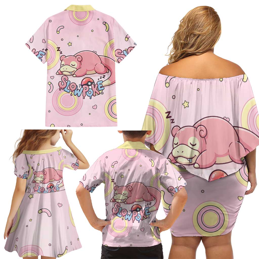 Slowpoke Family Matching Off Shoulder Short Dress and Hawaiian Shirt Sleepy Bubblegum Daydream Art