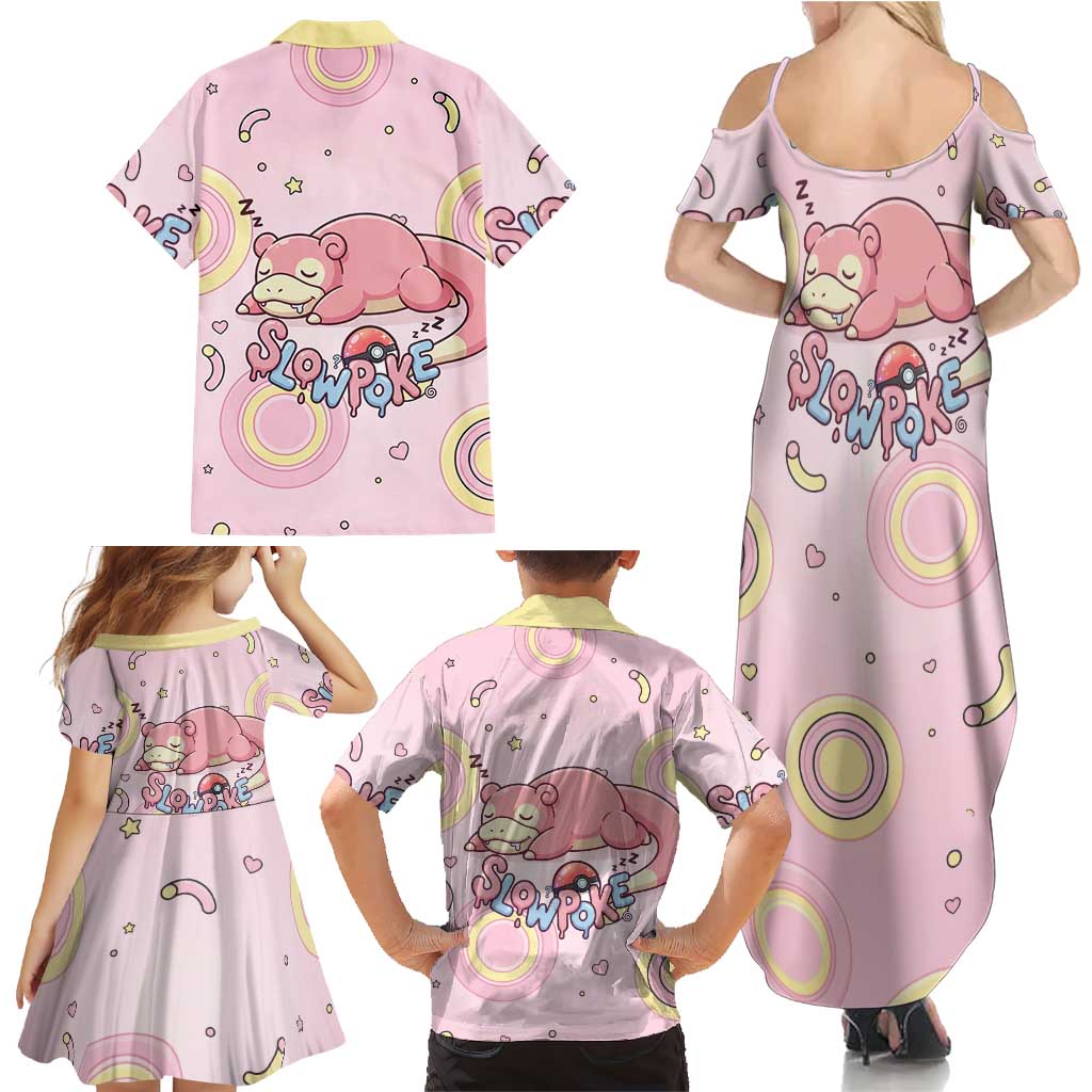 Slowpoke Family Matching Summer Maxi Dress and Hawaiian Shirt Sleepy Bubblegum Daydream Art