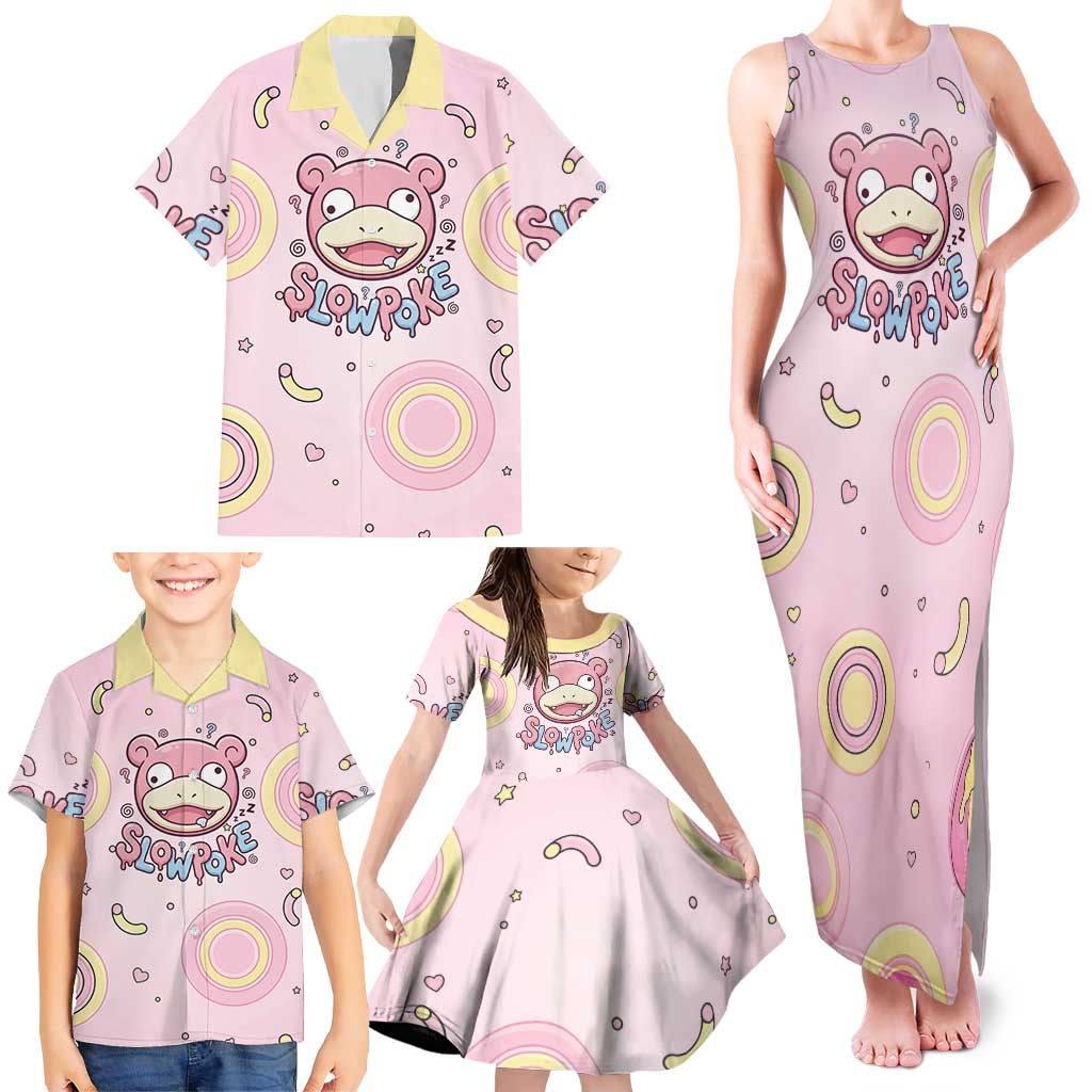 Slowpoke Family Matching Tank Maxi Dress and Hawaiian Shirt Sleepy Bubblegum Daydream Art