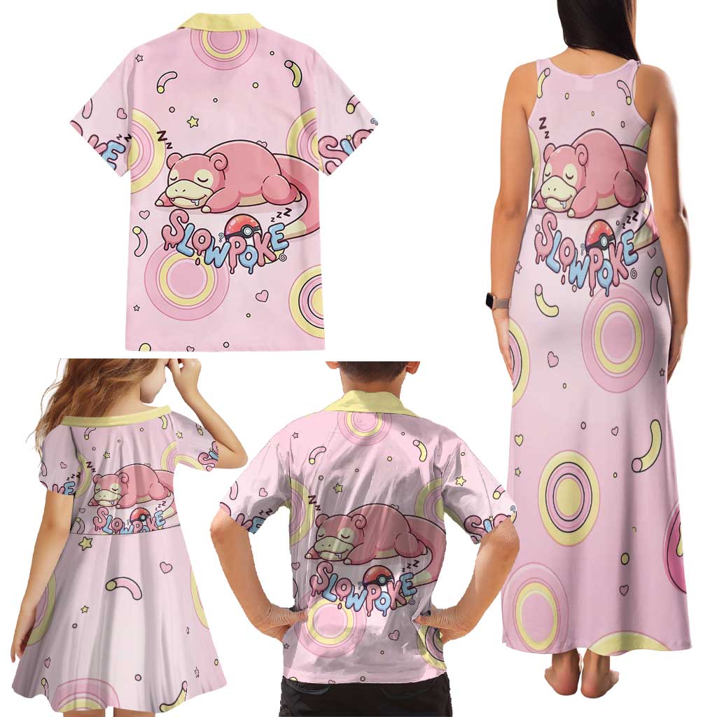 Slowpoke Family Matching Tank Maxi Dress and Hawaiian Shirt Sleepy Bubblegum Daydream Art