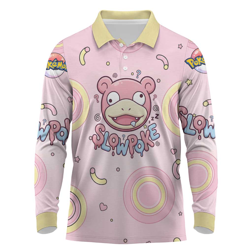 Slowpoke Long Sleeve Polo Shirt Sleepy Bubblegum Daydream Art