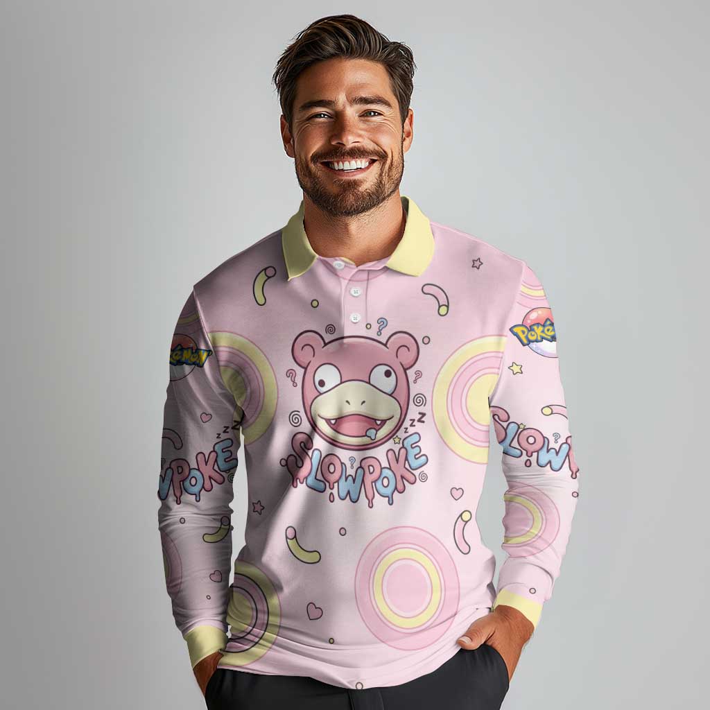 Slowpoke Long Sleeve Polo Shirt Sleepy Bubblegum Daydream Art